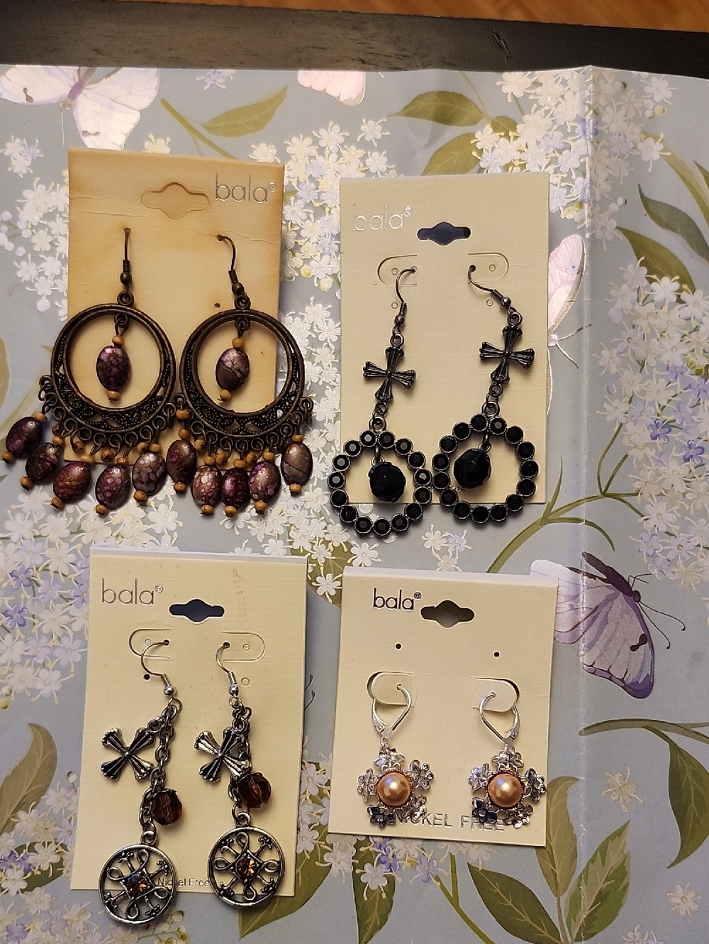 Bala Purple and Black Mixed Dangling Earrings Set 4 Pairs NOS